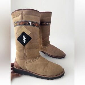 Vintage 70s Grateful Dead Theme Lined Suede Warm Winter Boots Shoes